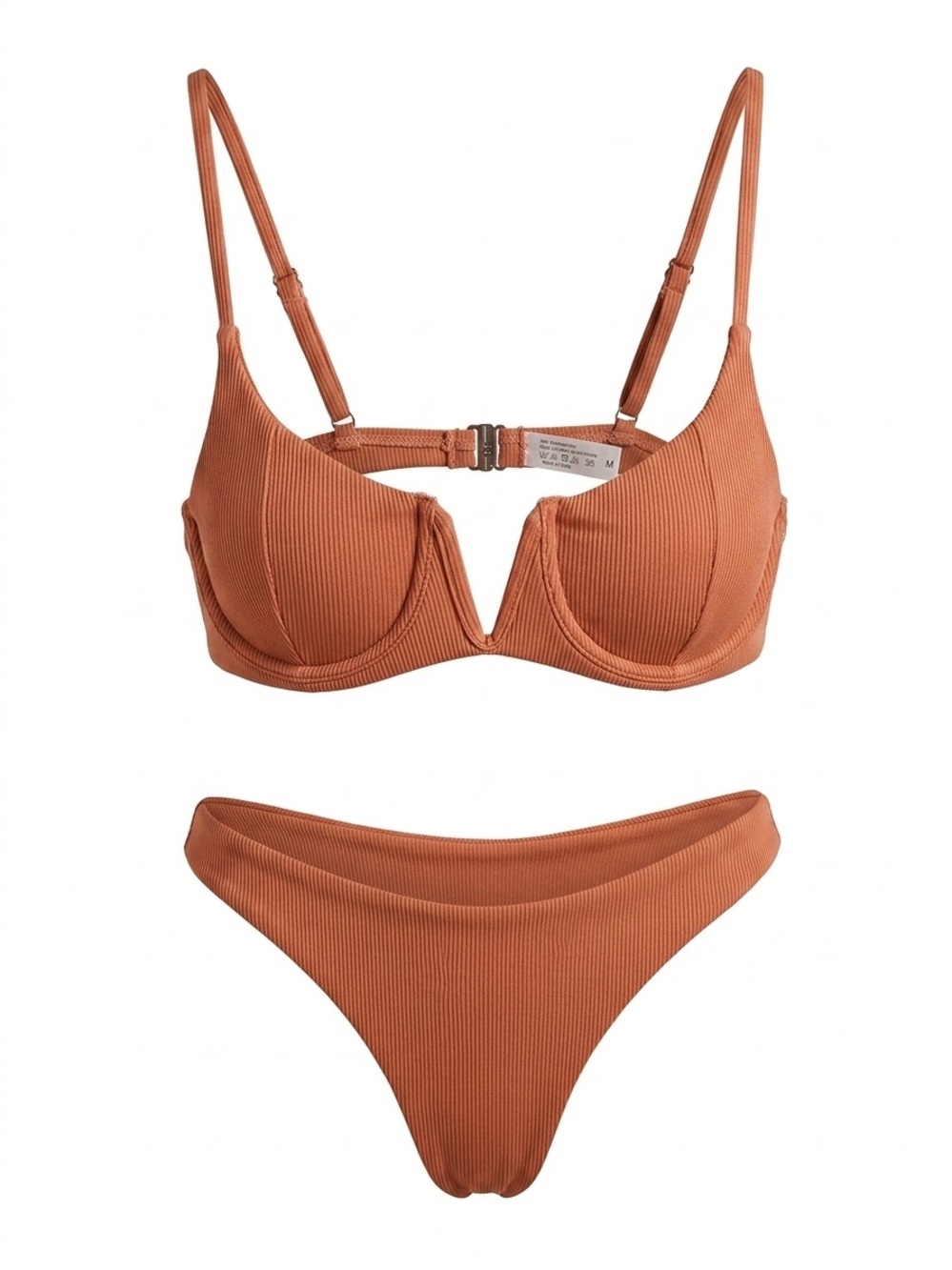 SHEIN Ribbed Underwire Bikini Set in Rust Orange